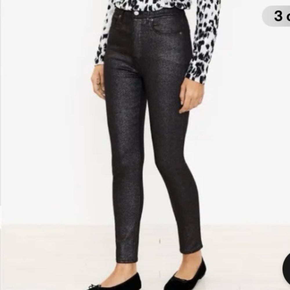 Loft The Curvy Skinny Black Metallic Pants NWT Size 28 High Rise😍
